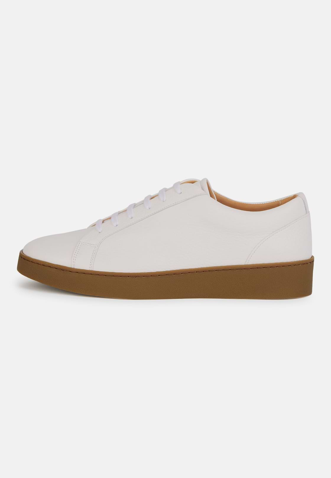 White Tumbled Leather Trainers, White, hi-res