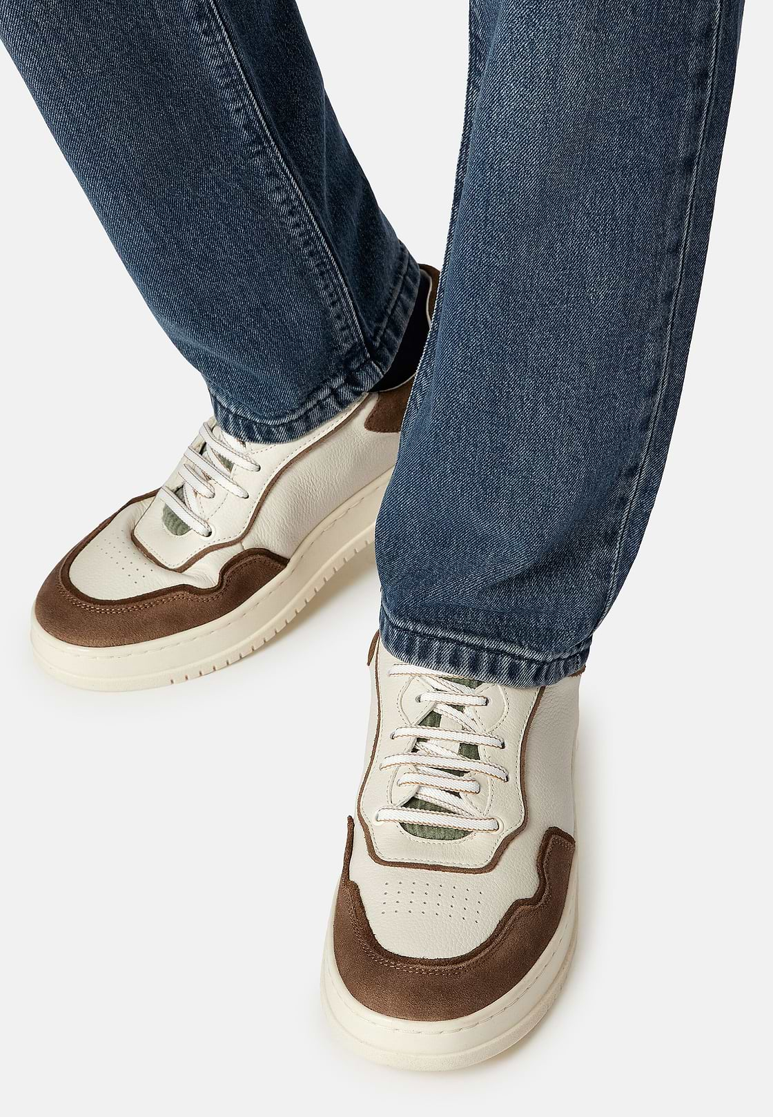 Leather And Velvet Sneakers, Taupe, hi-res