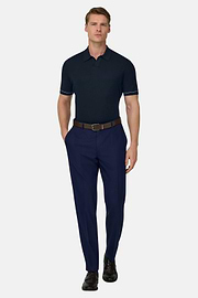 Strick-Poloshirt Aus Baumwollkrepp, Navy blau, thumb, 2