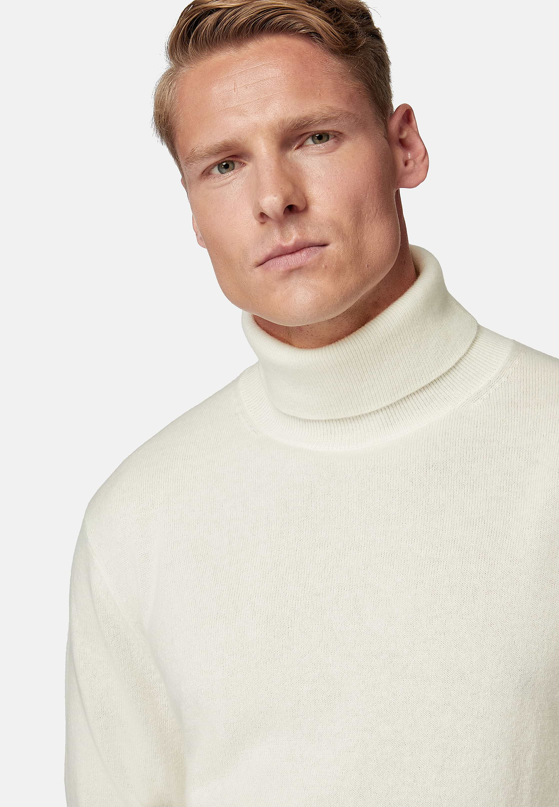 White Polo Neck Jumper In Cashmere, White, hi-res