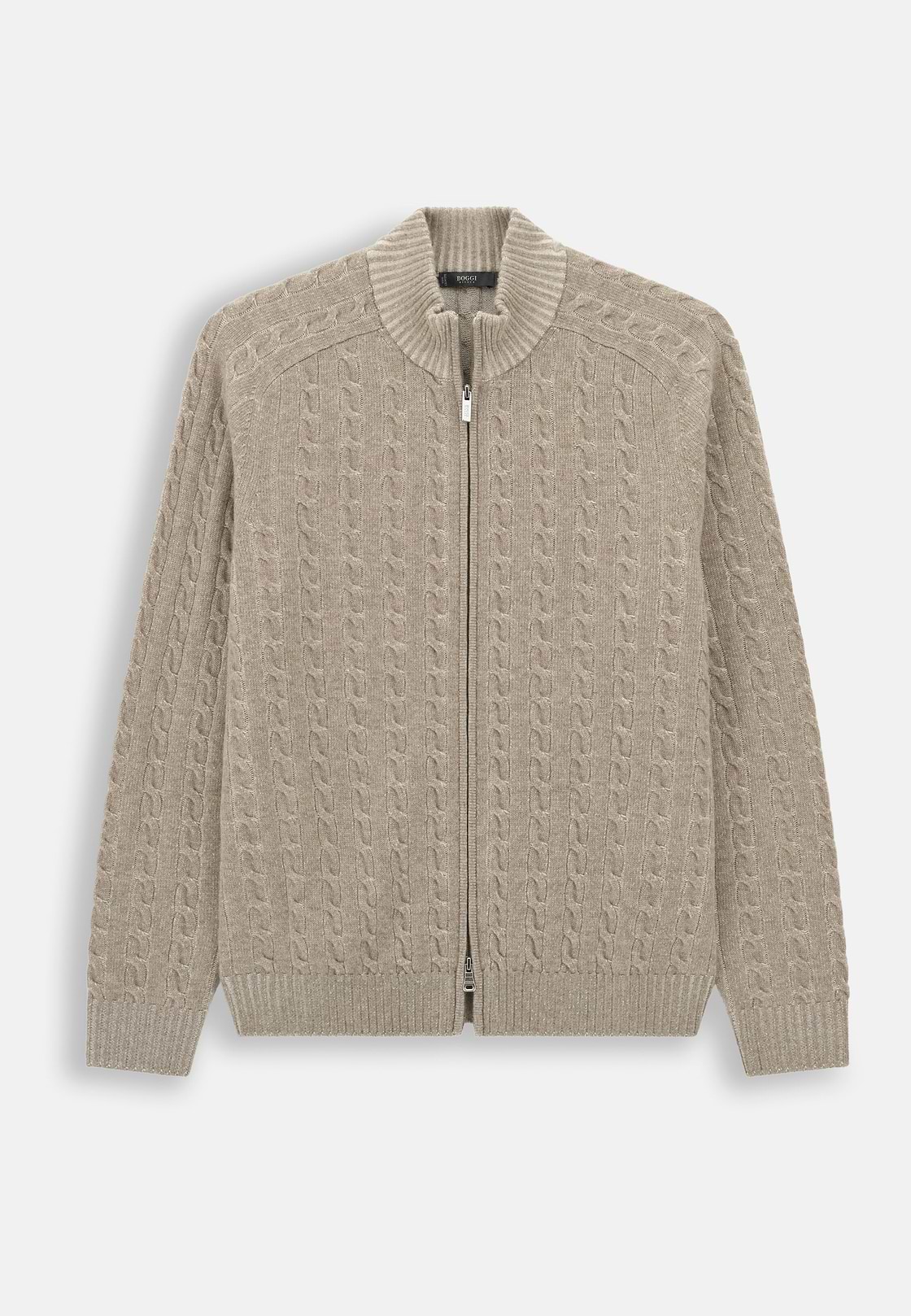Roll Neck Jumper Full-Zip Cashmere Wool Plated, Beige, hi-res, 5