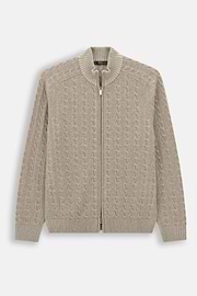 Roll Neck Jumper Full-Zip Cashmere Wool Plated, Beige, thumb, 5
