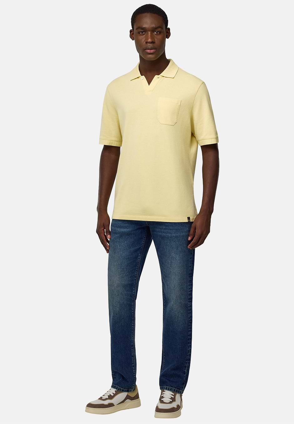Cotton Piqué Polo Shirt, Yellow, hi-res