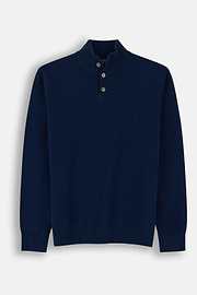 Roll Neck Jumper Buttons in Wool Cashmere, Navy blue, thumb, 5