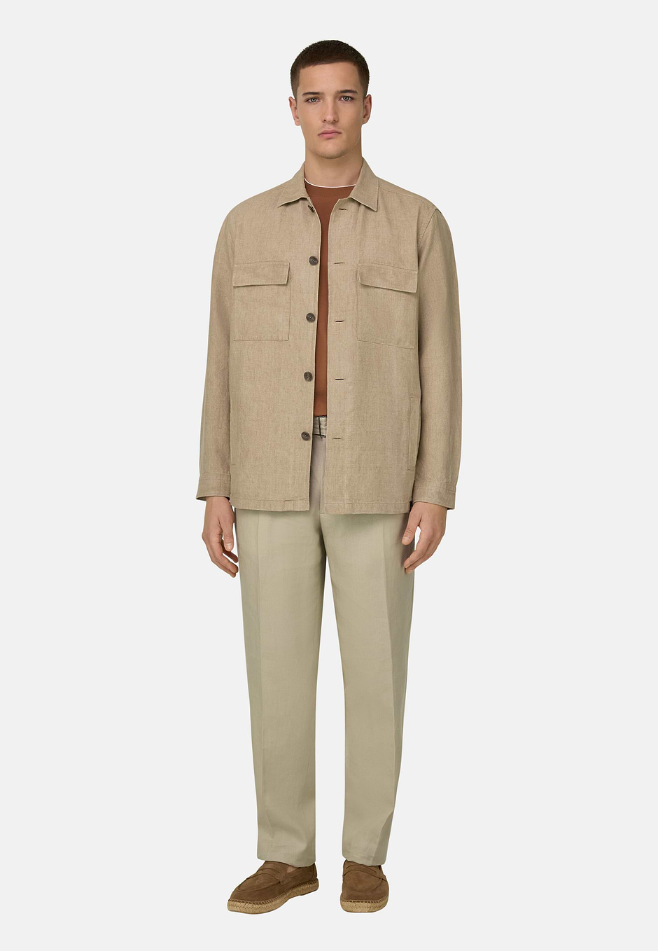 Link Shirt Jacket in Pure Washed Linen, Beige, hi-res