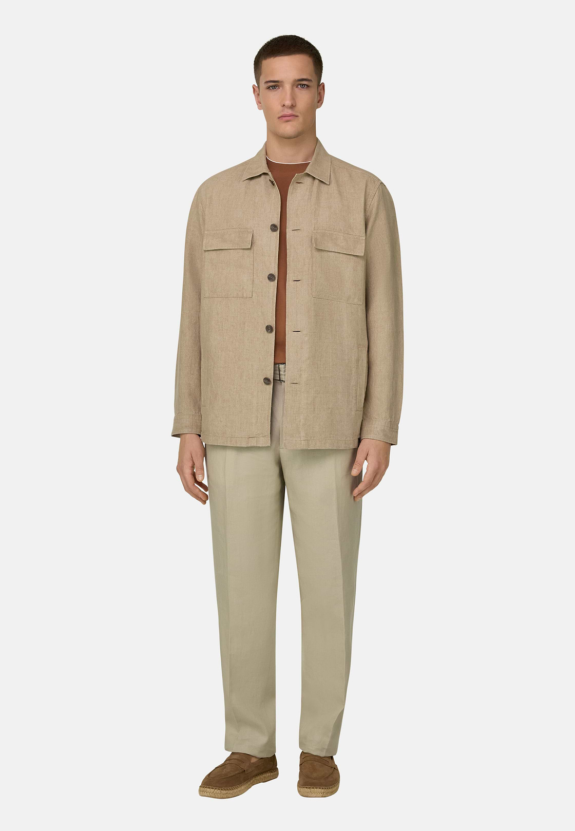 Link Shirt Jacket in Pure Washed Linen, Beige, hi-res, 2