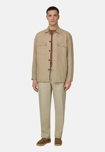 Link Shirt Jacket in Pure Washed Linen, Beige, hi-res