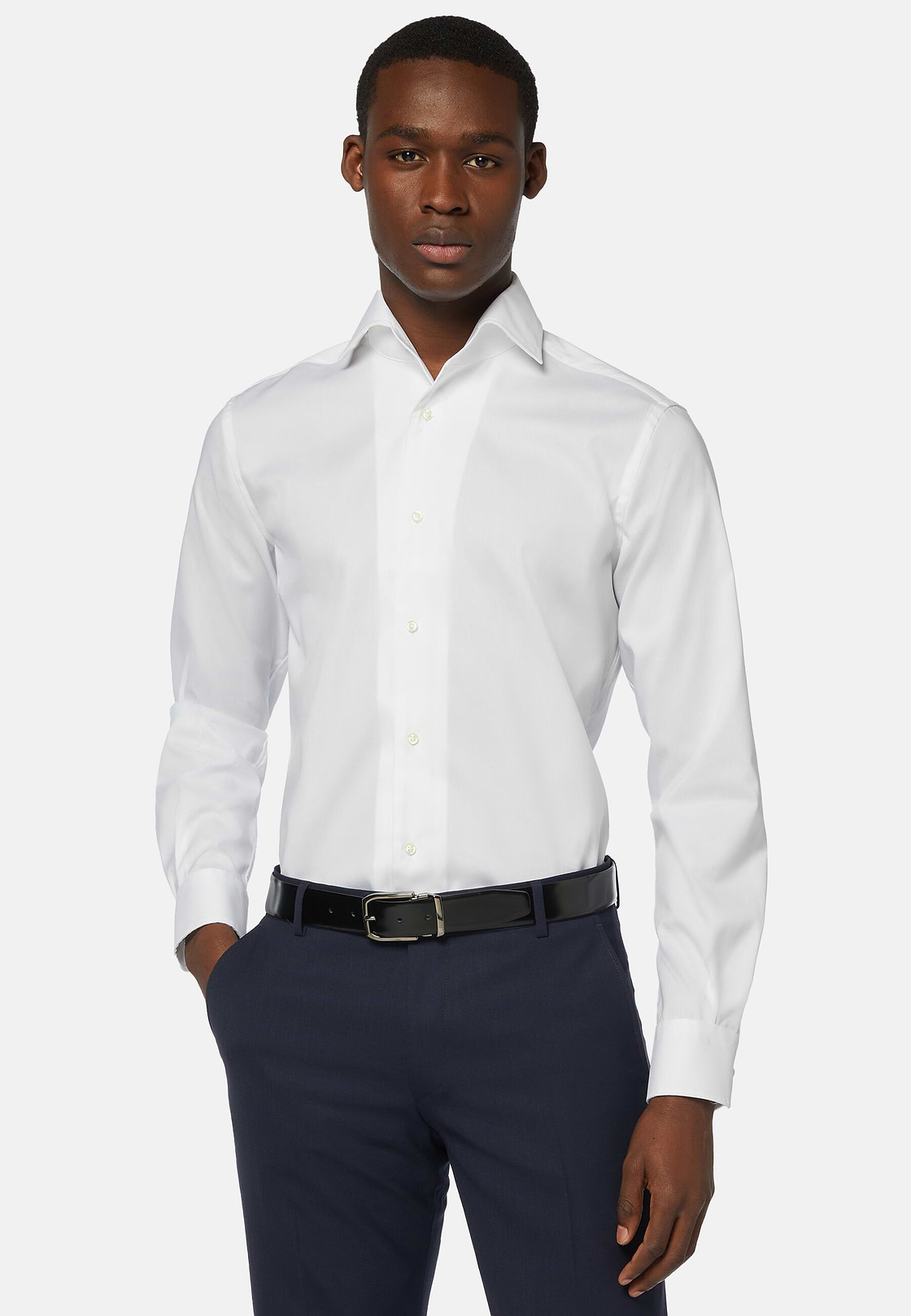 Camicia In Pin Point Di Cotone Regular Fit, Bianco, hi-res, 1
