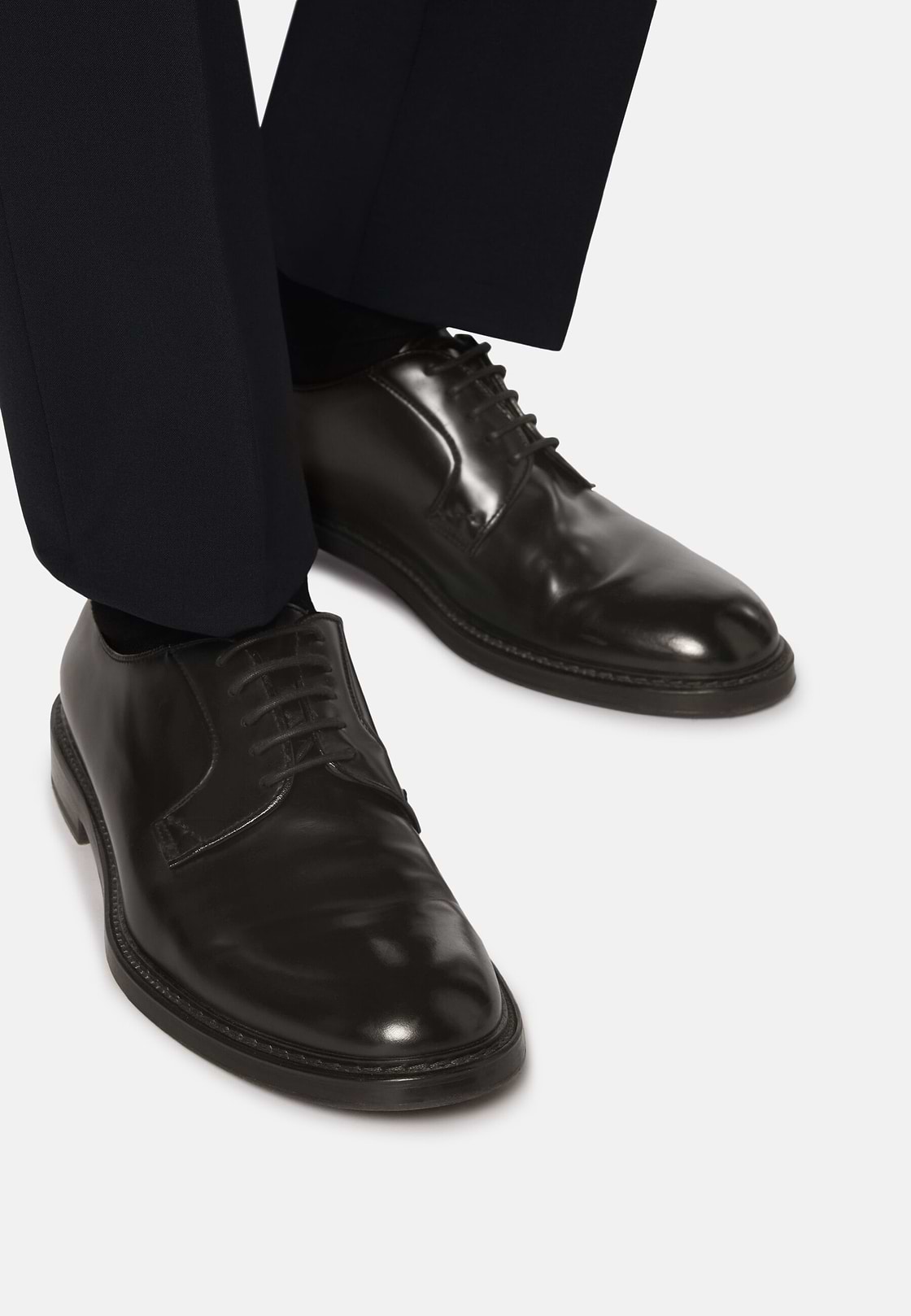 Leather Derby Shoes, Black, hi-res