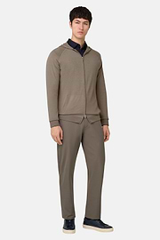 Full-Zip Knitted Hoodie in Superfine Wool, Taupe, thumb, 2