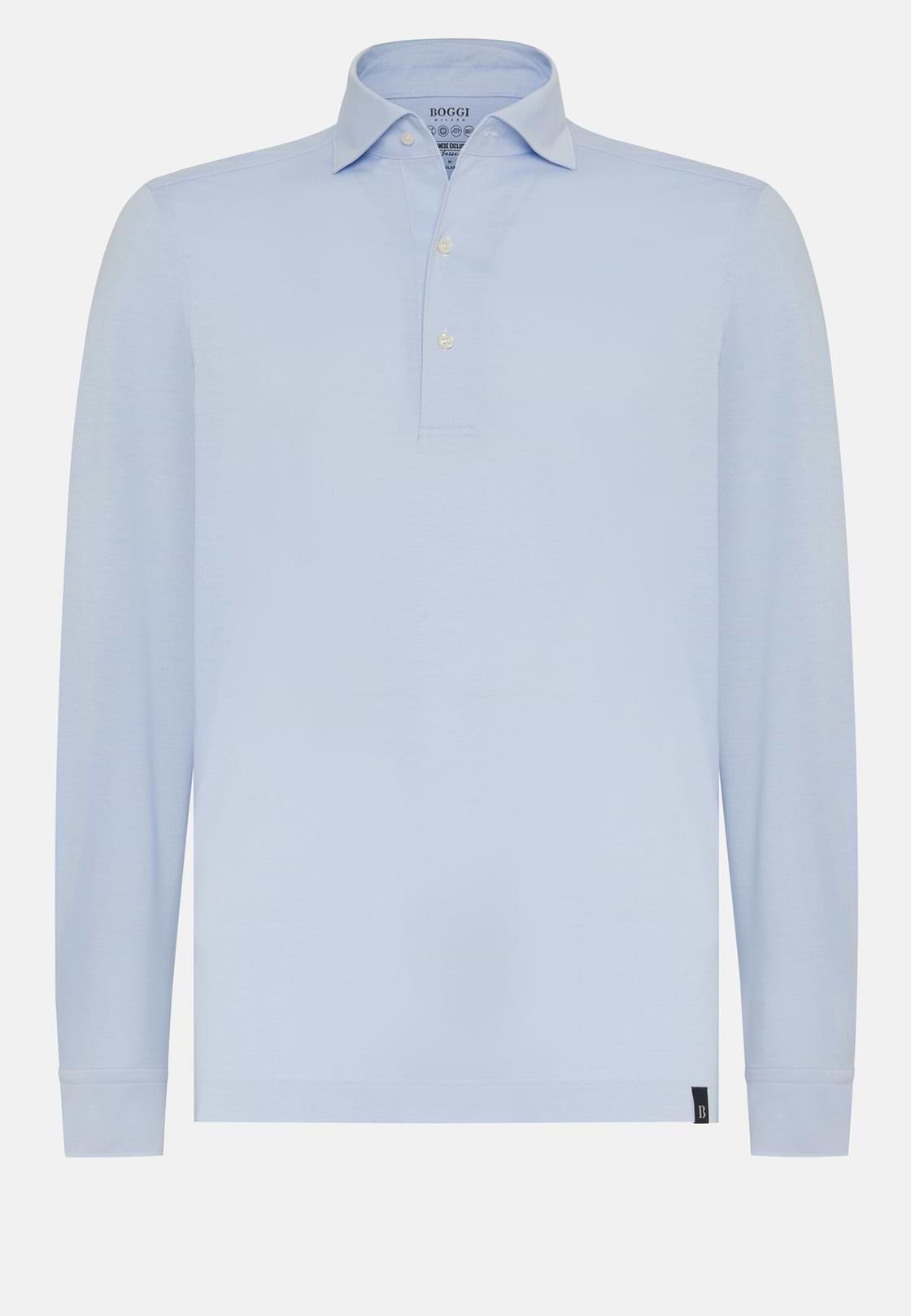 Polo Aus Japanischem Jersey, Hellblau, hi-res