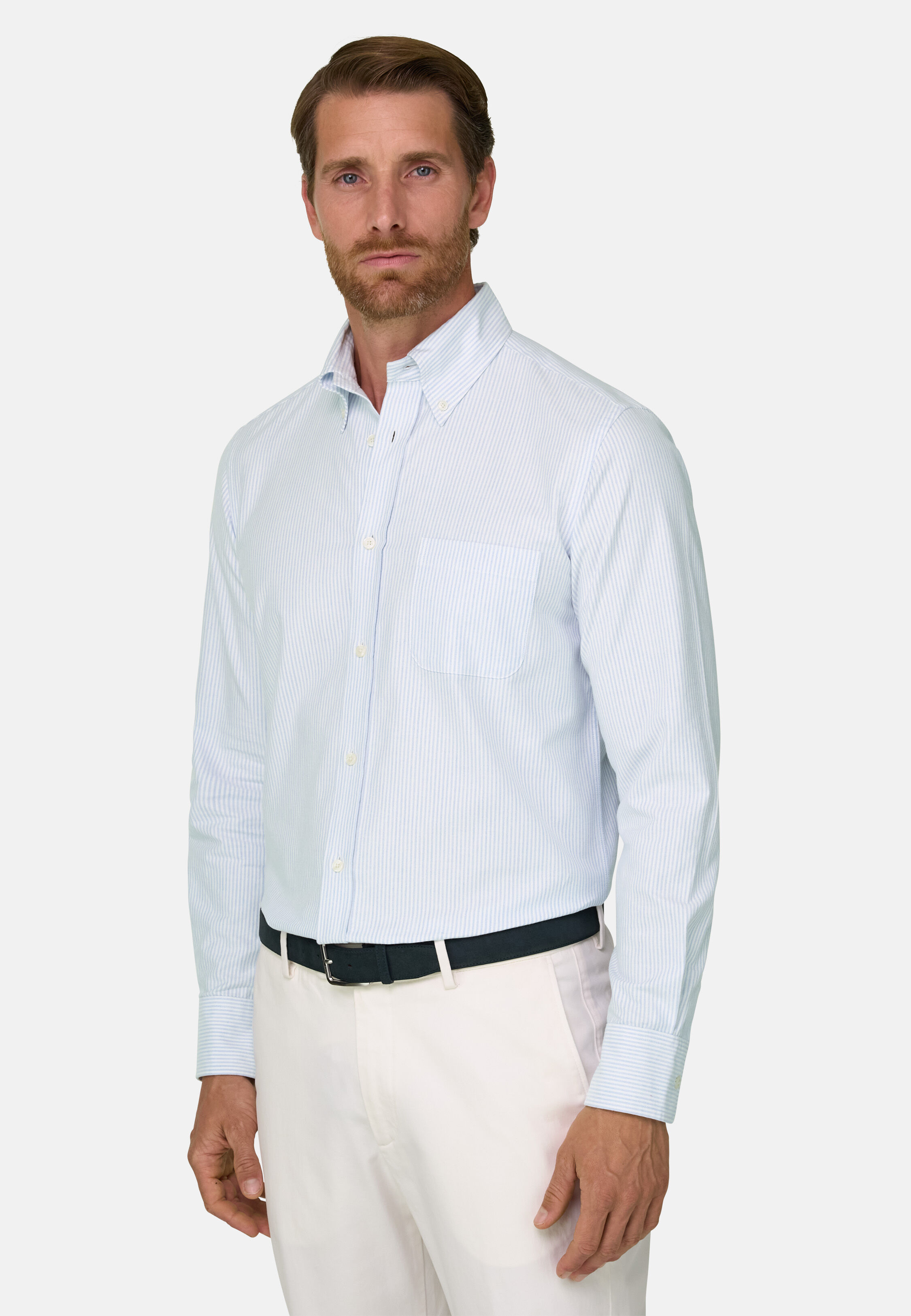 Striped Oxford Cotton Shirt Regular Fit, Light Blue, hi-res