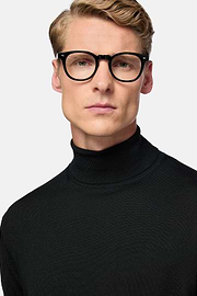 Black Merino Wool Polo Neck Jumper, Black, hi-res