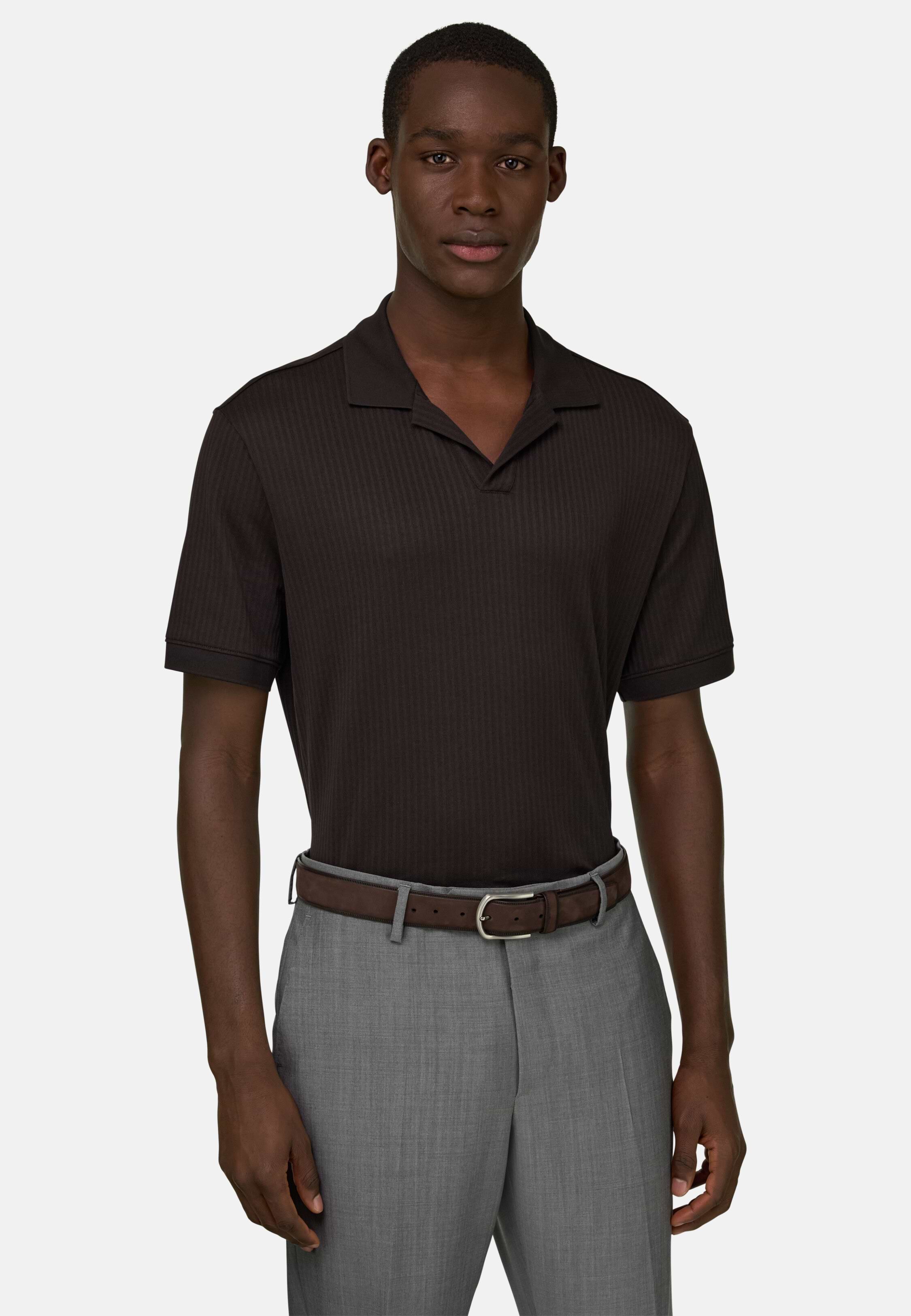 AFB COMPY LS POLO 完売品 Men's Supima Cotton Jacquard Polo Shirt, Dark brown | Boggi Milano