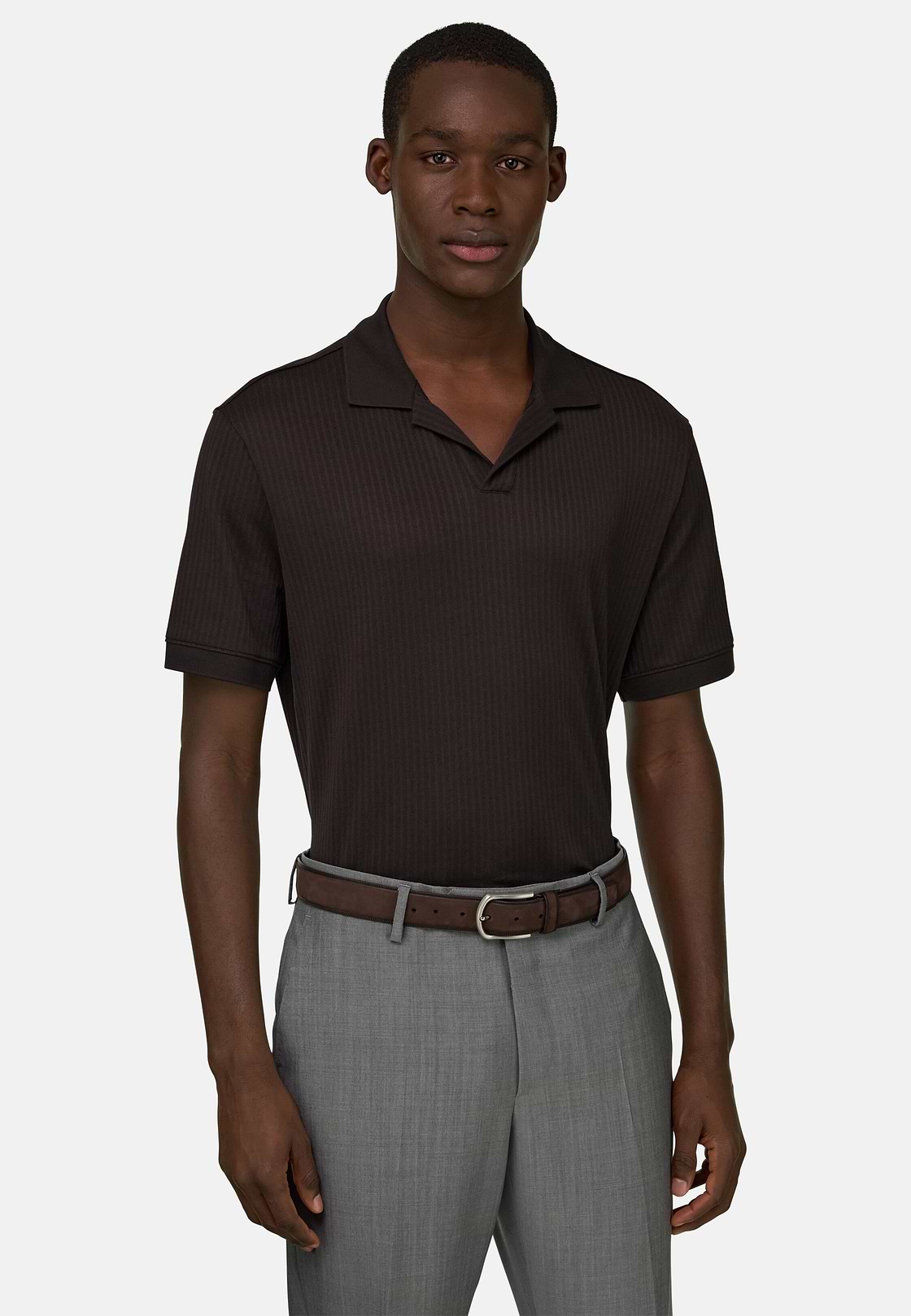 Polo In Cotone Pima Jacquard, Marrone scuro, hi-res, 1