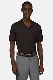 Polo In Cotone Pima Jacquard, Marrone scuro, thumb, 1