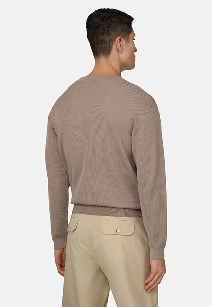 Maglia Scollo V In Cotone Seta, Taupe, hi-res