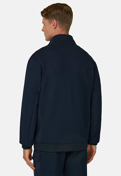 Felpa Full Zip in Misto Cotone Scuba B Tech, Navy, hi-res
