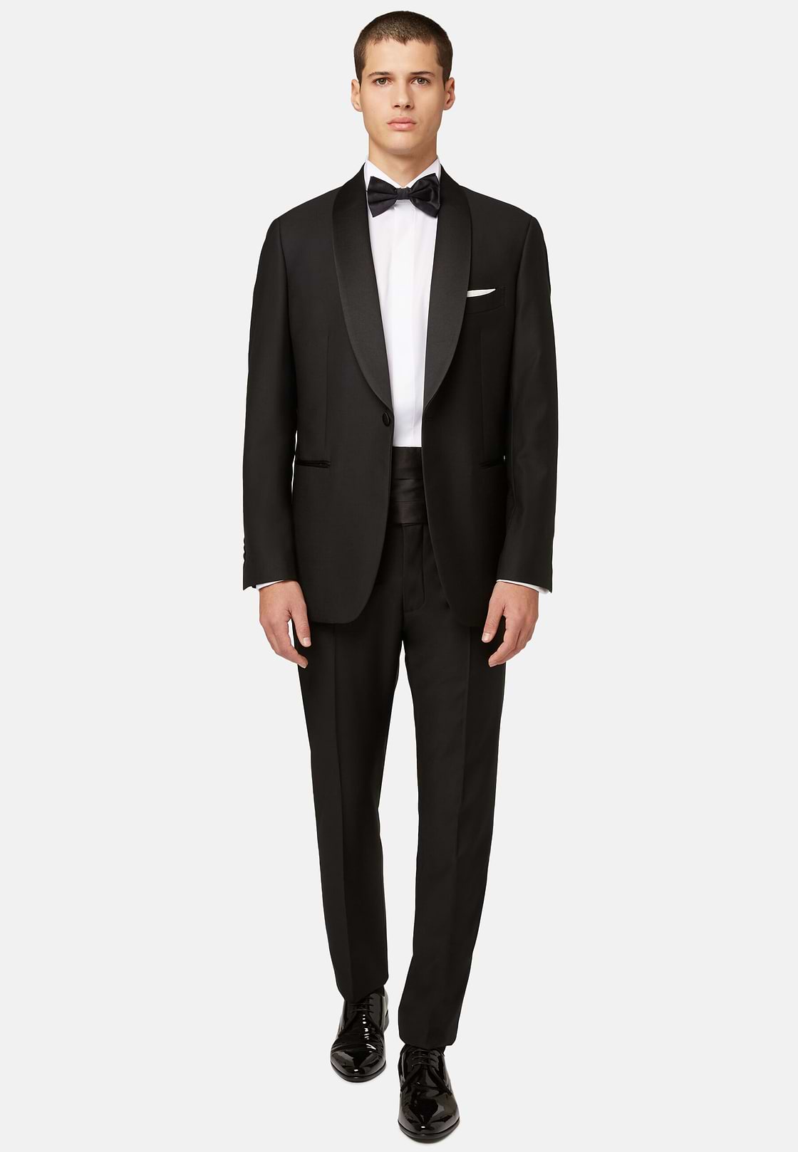 Veste De Smoking Noir En Laine Avec Revers Châle, Noir, hi-res