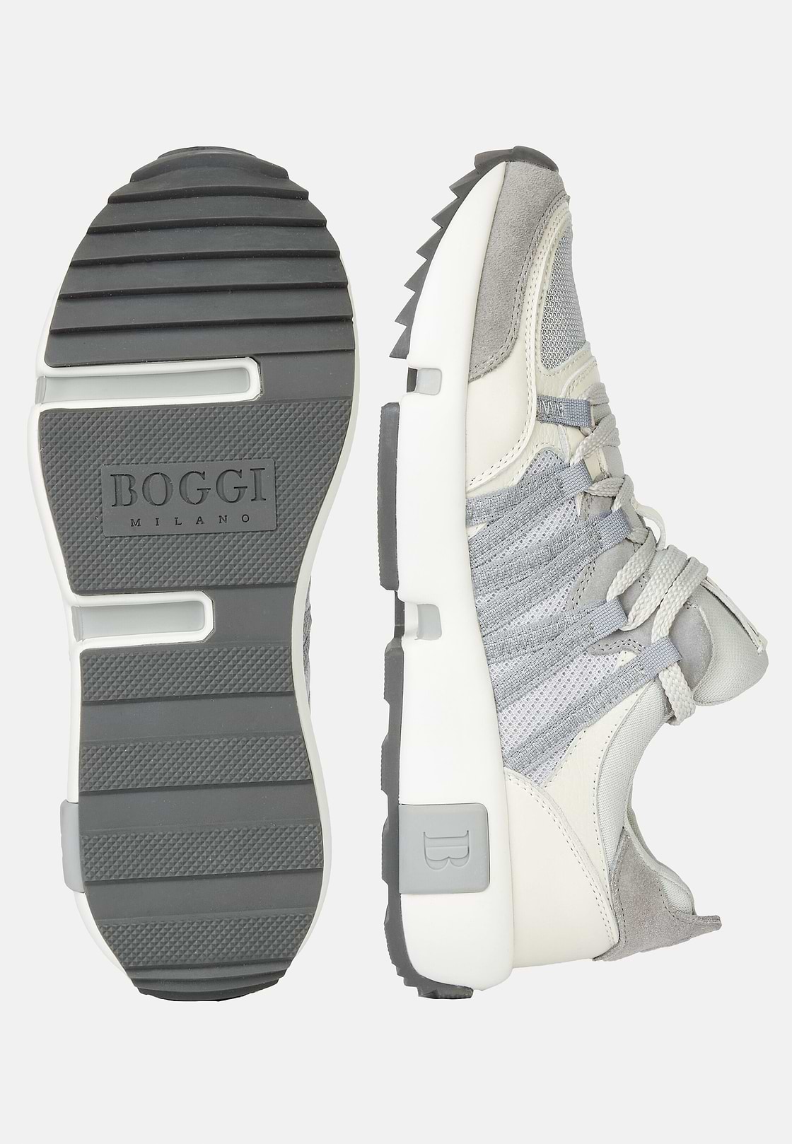 Technical Fabric and Leather Trainers, Grey, hi-res