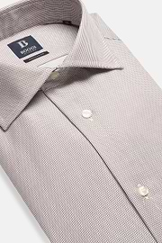 Camicia In Cotone Dobby Marrone Regular Fit, Marrone, hi-res