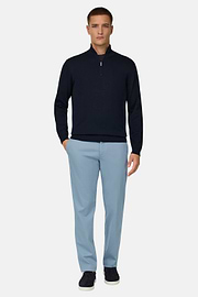 Maglia Mezza Zip In Cotone Seta, Navy, thumb, 2