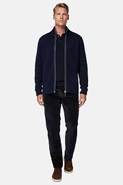 Navy Cashmere Full Zip Jumper, Navy blue, hi-res