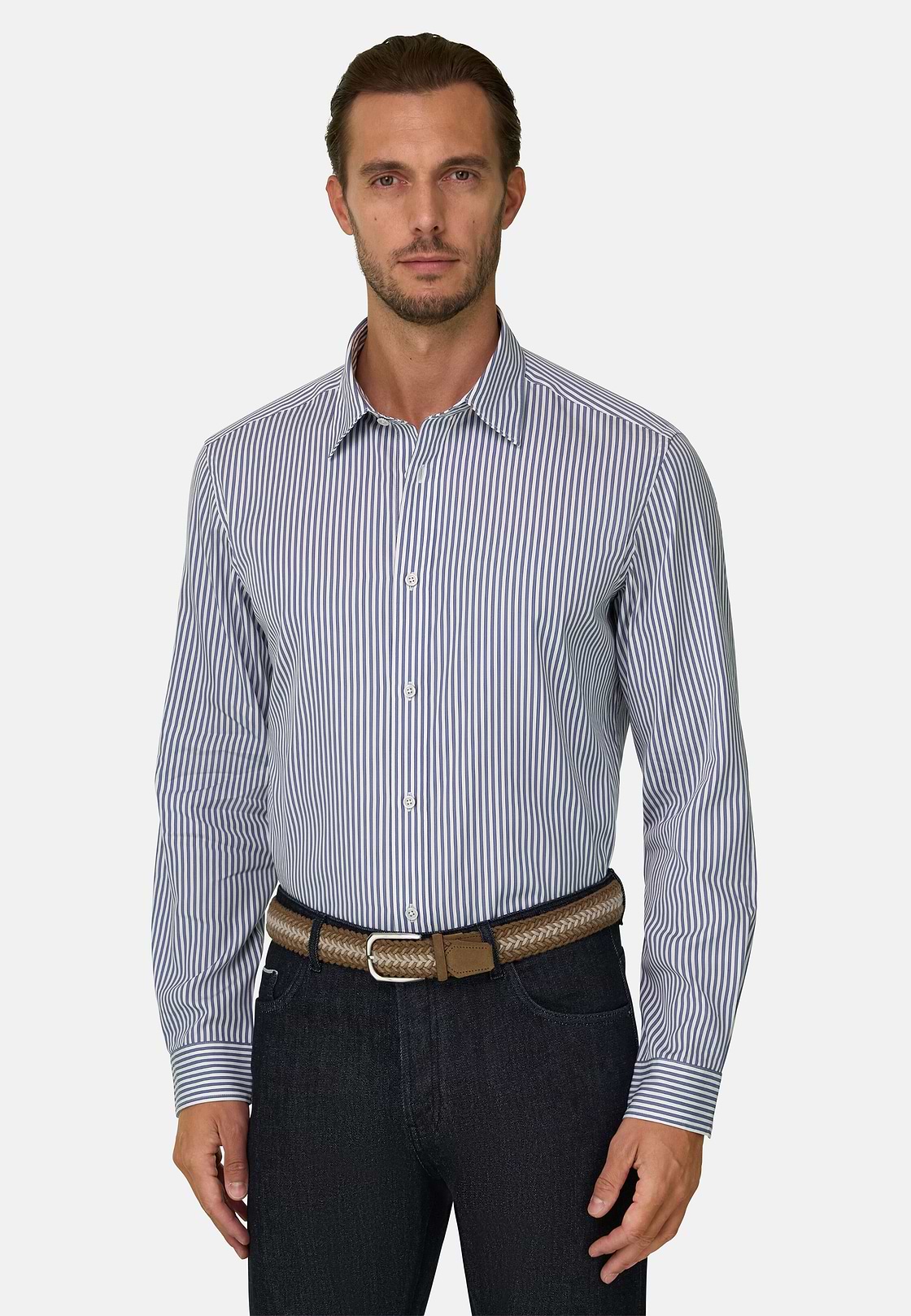 Overhemd Gestreept Popeline Regular Fit, Navy blue, hi-res, 1