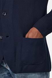 Cotton Crêpe Knitted Single-Breasted Jacket, Navy blue, hi-res