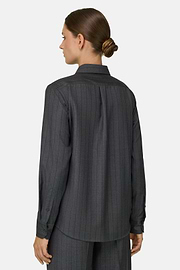 Pinstripe Wool Shirt with Open Collar, Grey, thumb, 4