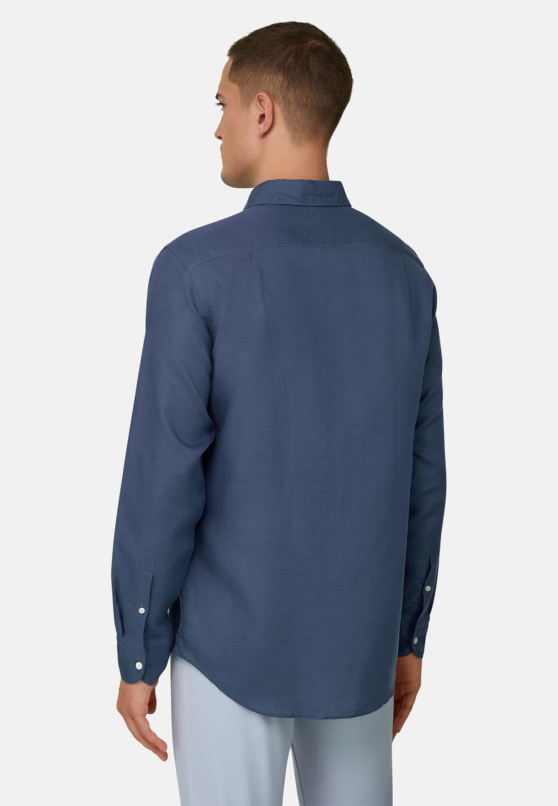 Camisa De Tencel Lino Regular Fit, Azul, hi-res, 3