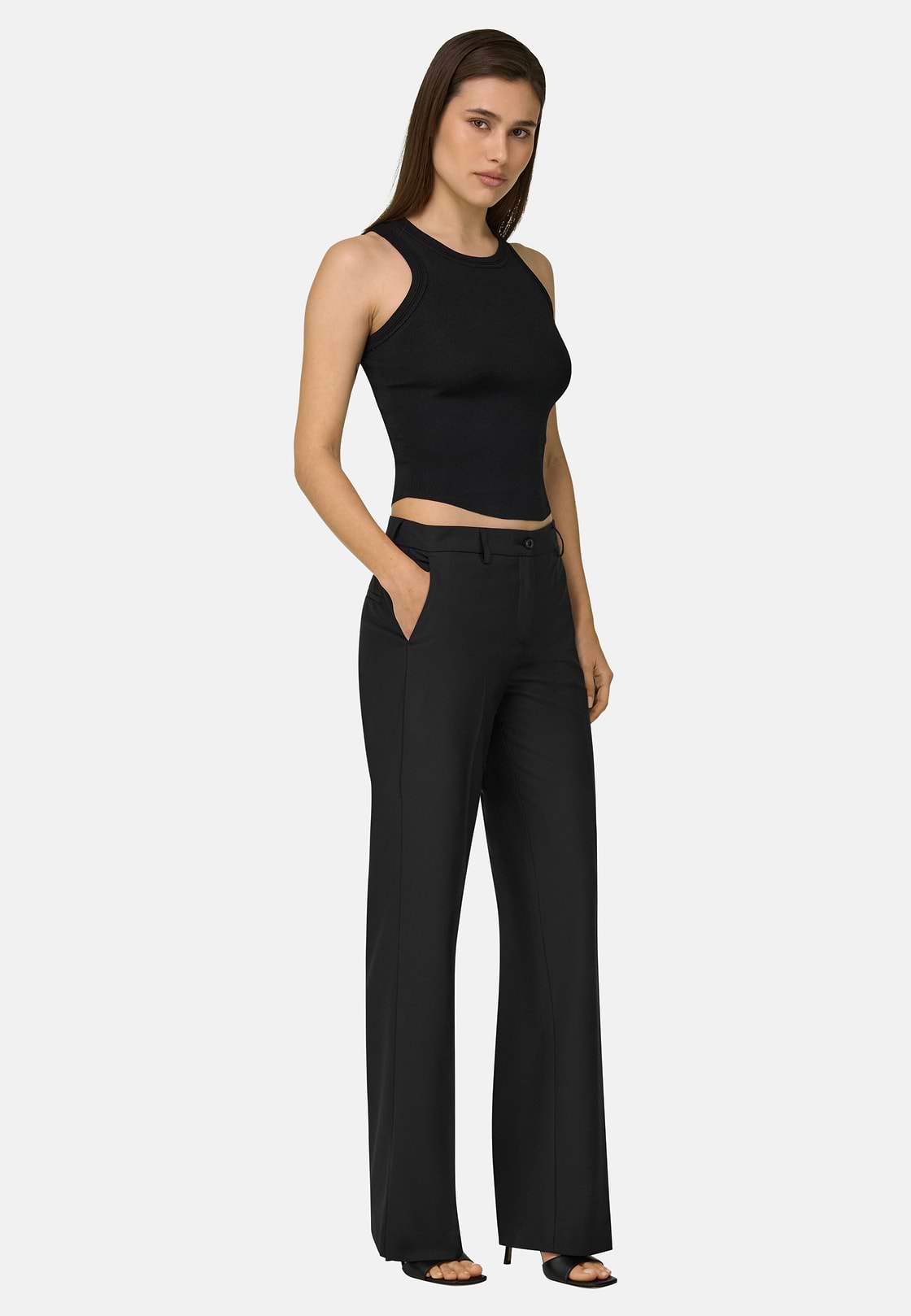 Viscose Nylon Knitted Top, Black, hi-res, 1