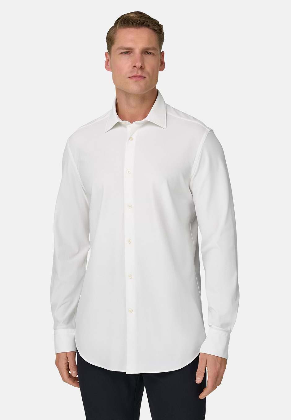 Hemd Aus Elastischem Nylon Slim Fit, Weiß, hi-res