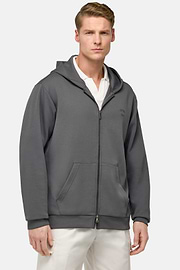 Cotton Blend Full-Zip Sweatshirt, Charcoal, hi-res