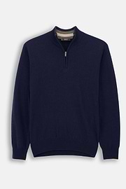 Quarter-Zip Jumper in Cashmere Blend, Navy blue, thumb, 5