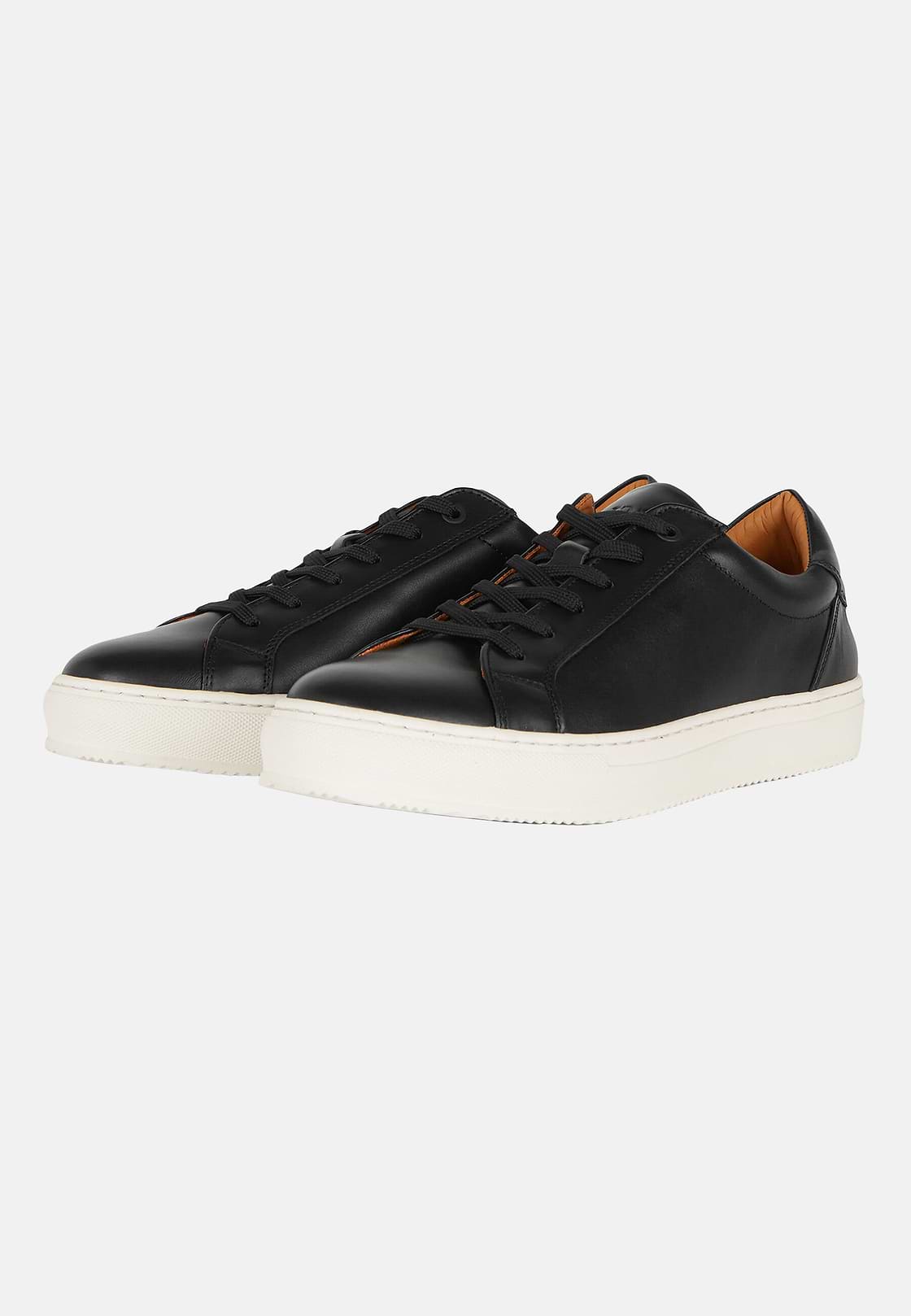 Black Leather Trainers, Black, hi-res, 3