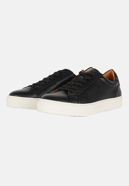 Black Leather Trainers, Black, hi-res