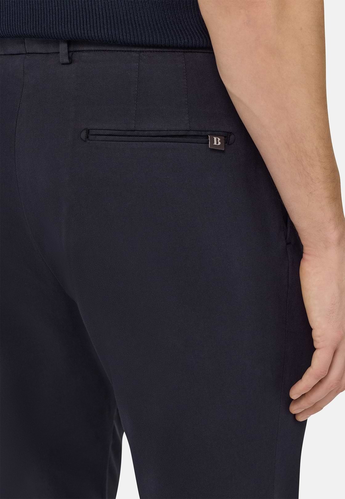 Stretch Cotton/Tencel Trousers, Navy blue, hi-res