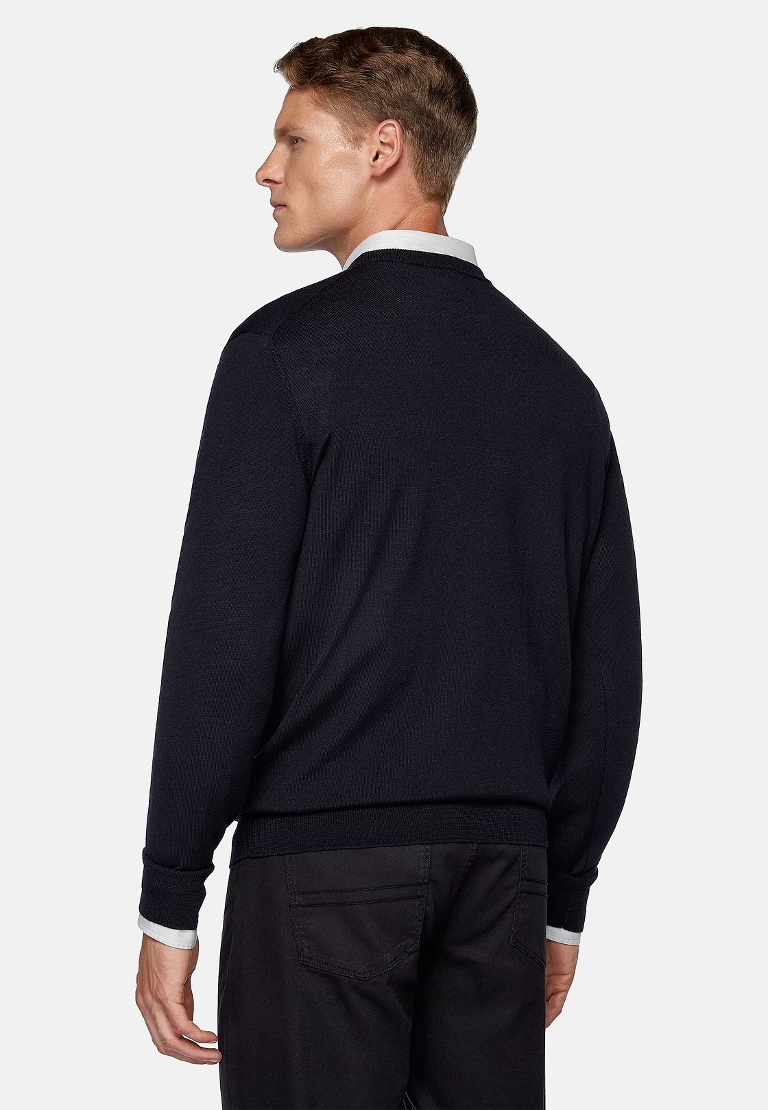 Navy Merino Wool Crew Neck Jumper, Navy blue, hi-res