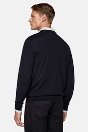 Navy Merino Wool Crew Neck Jumper, Navy blue, hi-res