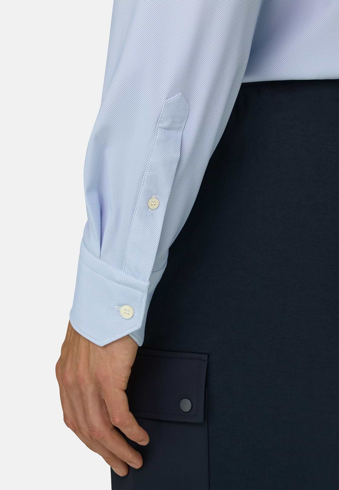 Shirt Micro Patterned Stretch Nylon Slim Fit B Tech, Light Blue, hi-res, 4