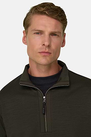 Quarter-Zip Sweatshirt in Wool Blend WOOLTECH, Military Green, thumb, 3