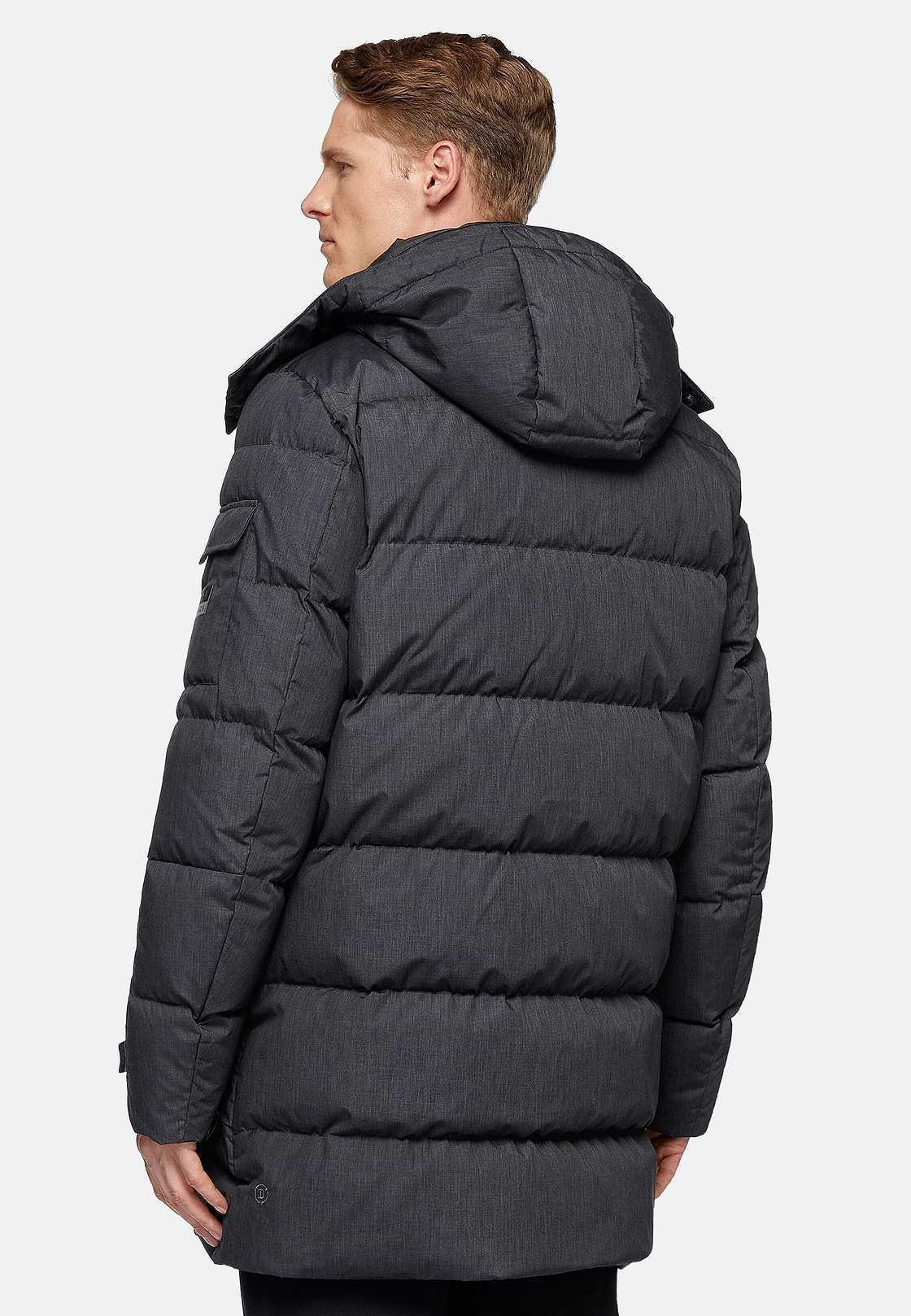 B Tech Parka van technische stof en ganzendons, Grey, hi-res