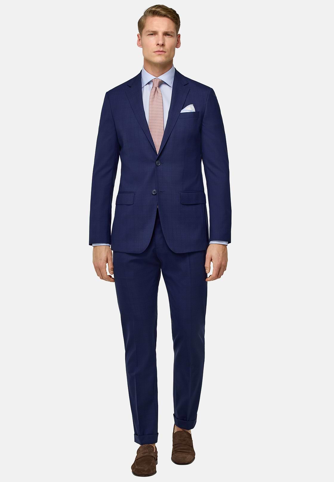 Prince of Wales Check Stretch Wool Suit, Blue, hi-res
