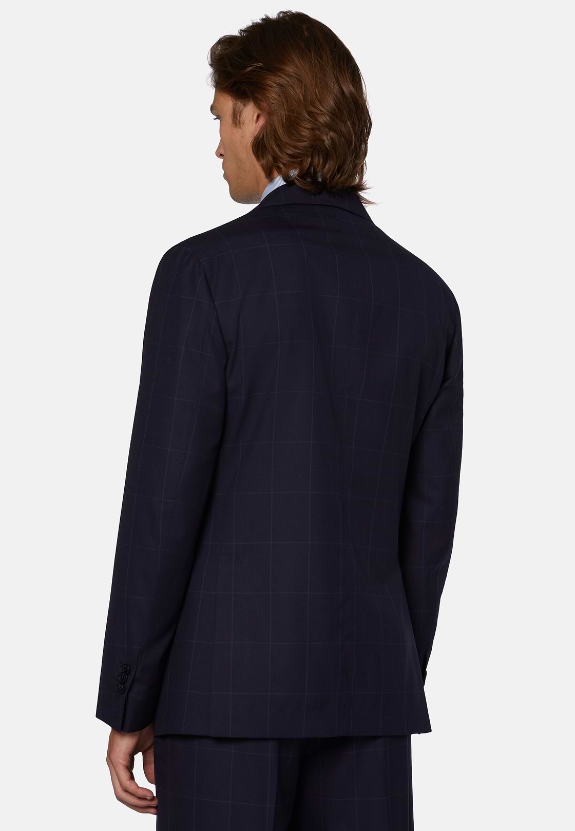 Navy Blue Windowpane Check Suit In Pure Wool, Navy blue, hi-res