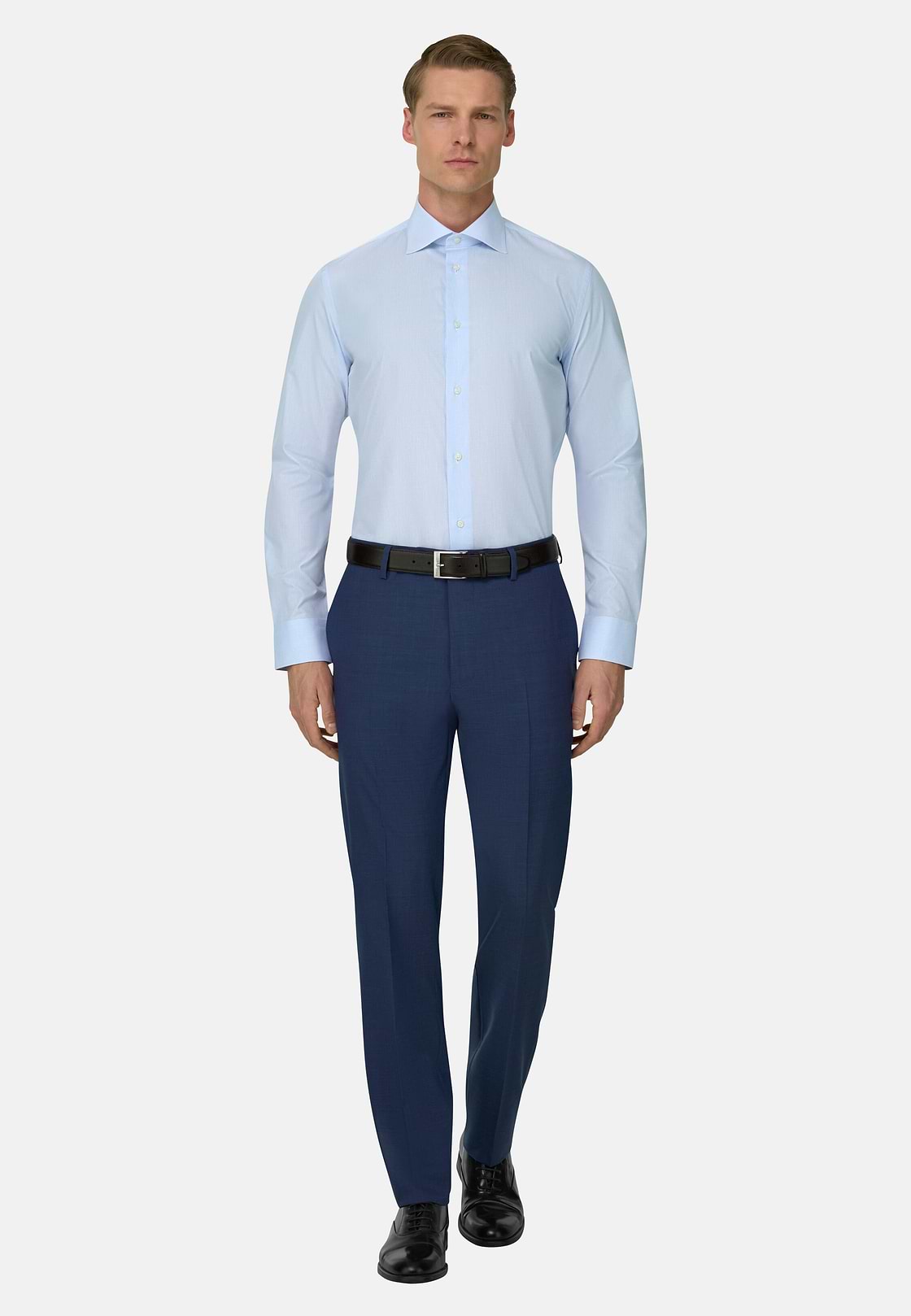 Camicia In Cotone Slim Fit, Azzurro, hi-res, 2