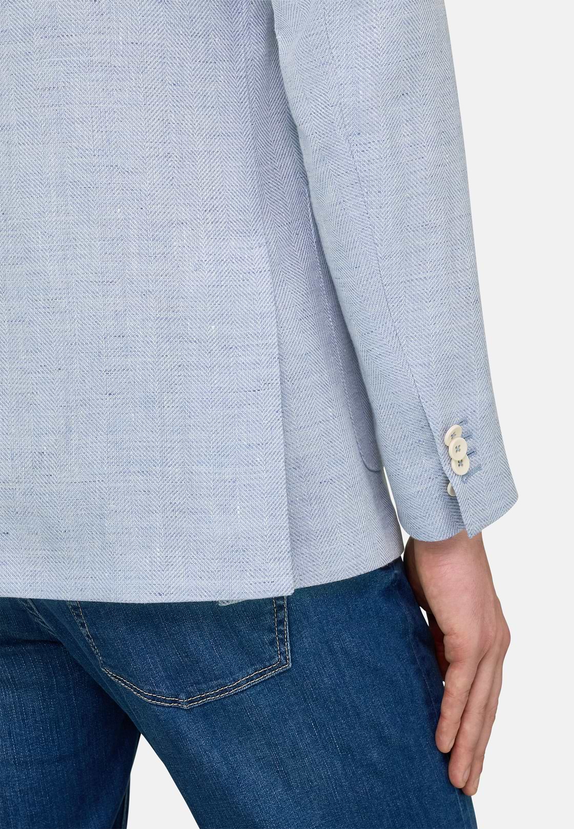 Herringbone Linen and Wool Jacket, Light Blue, hi-res, 4