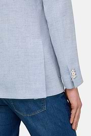 Herringbone Linen and Wool Jacket, Light Blue, thumb, 4