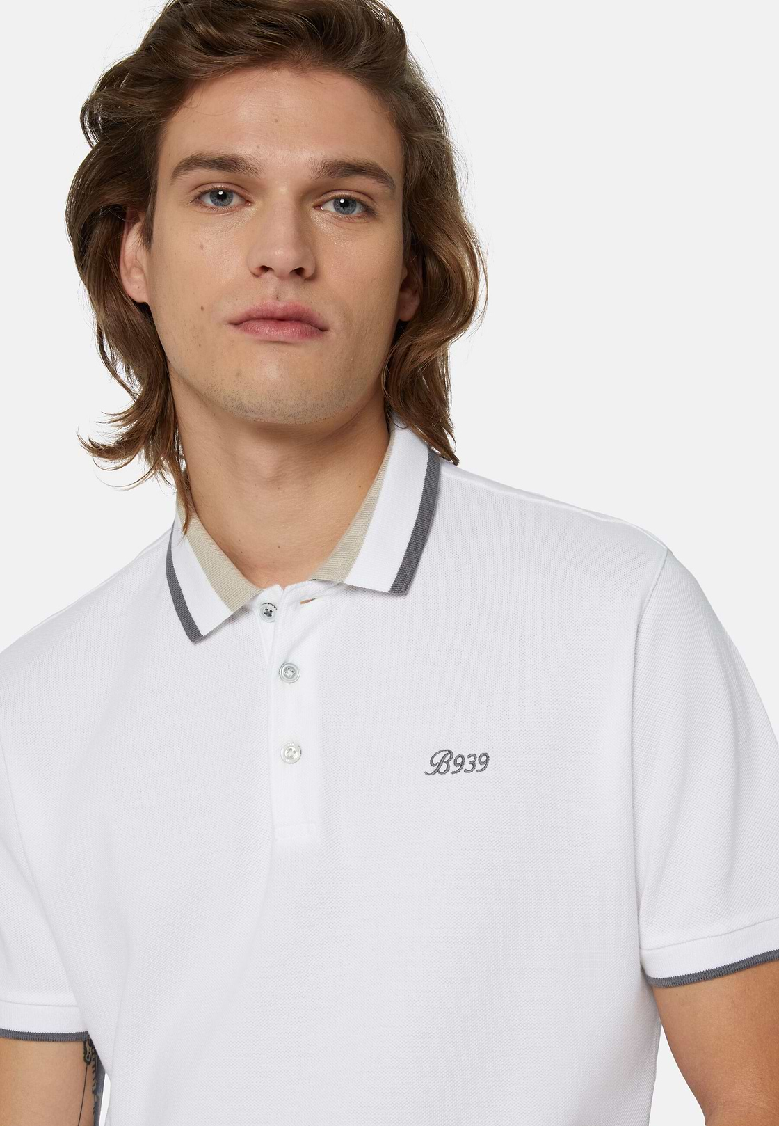 Organic Cotton Blend Piqué Polo Shirt, White, hi-res