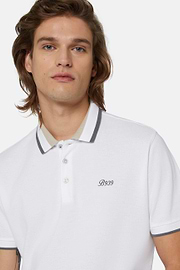 Organic Cotton Blend Piqué Polo Shirt, White, hi-res